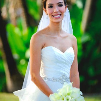eva smiling in wedding dress