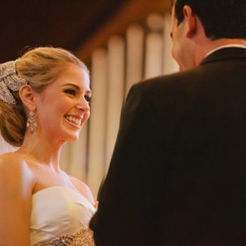 evelyn smiling at her groom